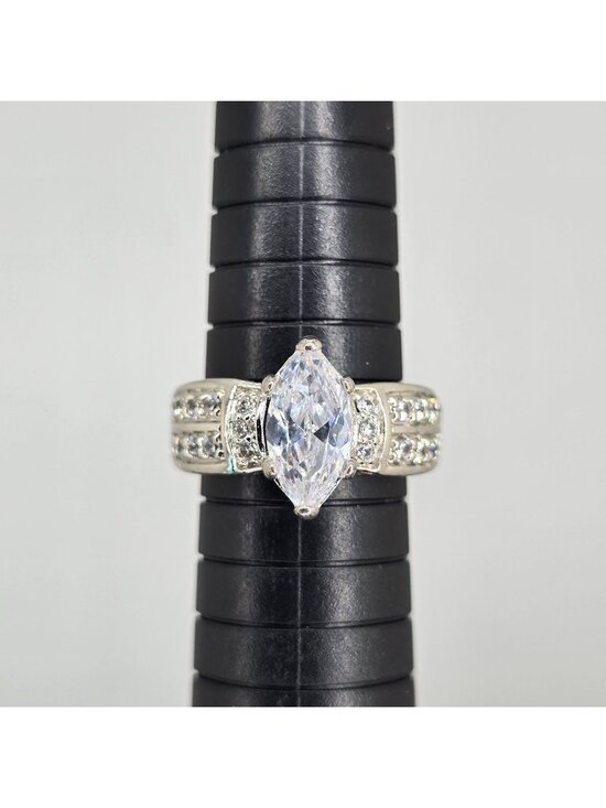 Seta Jewelry - Vintage SETA Ring Marquise Cut Costume Jewelry Engagement Size 8 Silver Tone